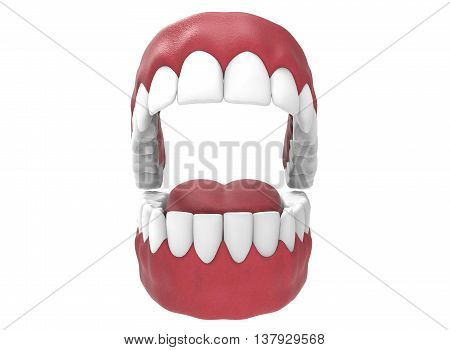 3d illustration of opened gum with teeth and tongue. icon for game web. white background isolated. colored and cute. anatomy part of the mouth.