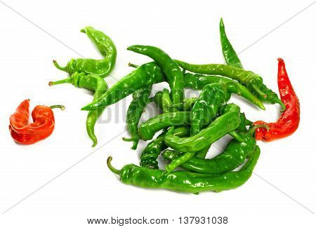 Red And Green Peppers With Water Drops