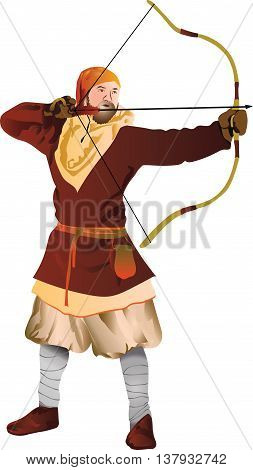 vector illustration of the archer in medieval costume