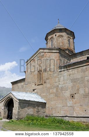 Tsminda Sameba - Holy Trinity Church near the Kazbegi-Gergeti village.The Church is situated at an altitude of 2300 meters at the foot of mount Kazbek