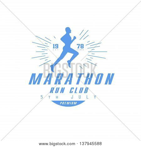 Marathon Running Blue Label Vector Design Print In Bright Color On White Background