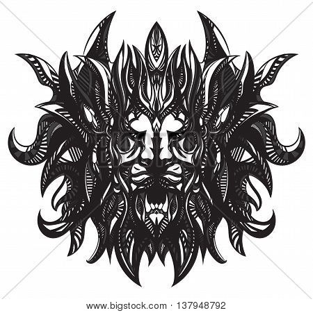 angry lion made in graphic style with shading