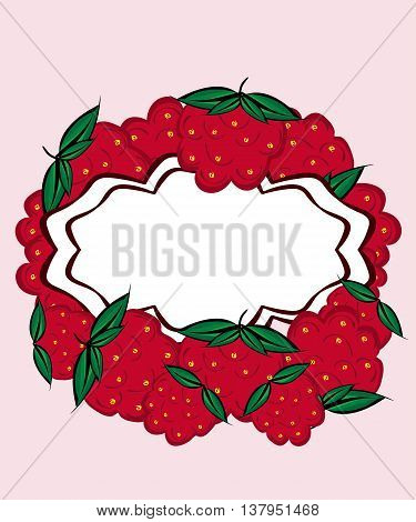 Vector hand drawn label raspberry. Raspberries menu recipe place text inscription frame.
