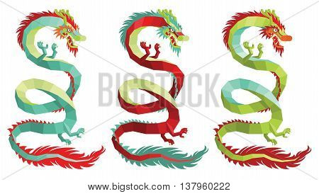 Vector Illustration of Modern Polygonal Chinese Dragon for Your Design.