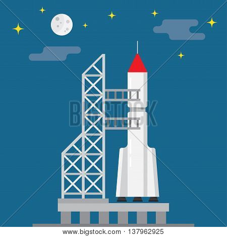 Rocket ready to launch on a blue background vector illustration