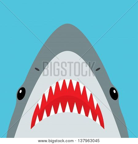 Shark with open mouth and sharp teeth. Vector illustration in flat style