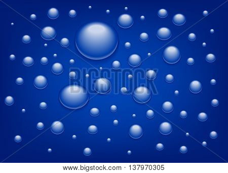Vector blue drops background with different bubbles