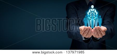 Captain as metaphor of influential team leader and manager with mission. Business leading concept.
