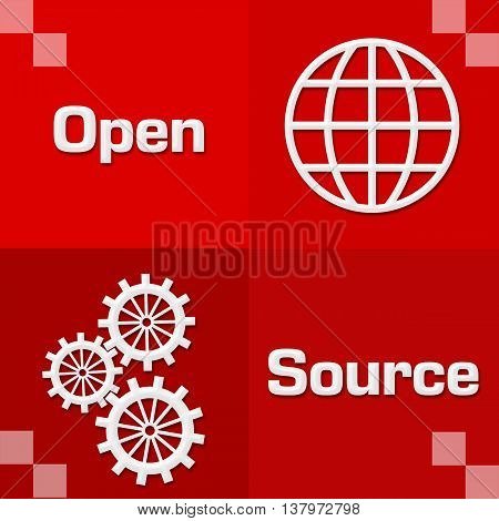 Open source concept image with text and related symbols.