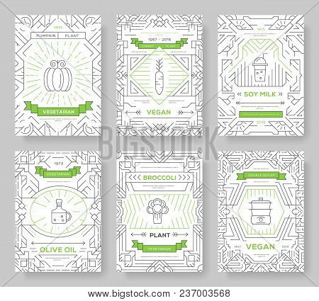 Vegan Vector Brochure Cards Set. Vegetable Template Of Flyear, Magazines, Posters, Book Cover, Banne