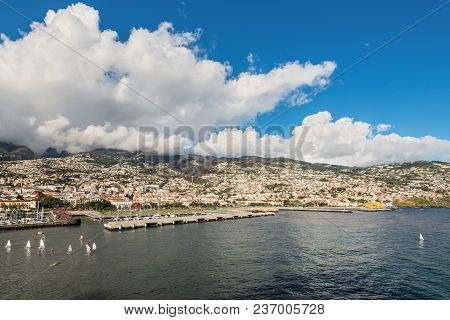 Funchal, Portugal - December 10, 2016: A Wide-angle View Of The Marina And City Of Funchal From A Sh