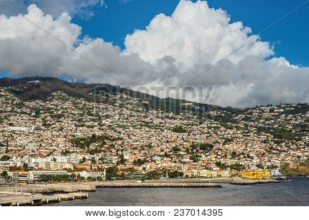 Funchal, Portugal - December 10, 2016: View Of The Marina And City Of Funchal From A Ship In The Har