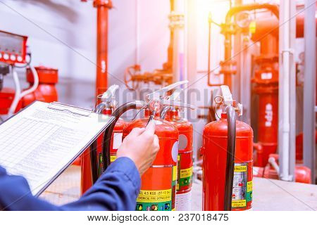 Engineer Checking Industrial Fire Control System,fire Alarm Controller, Fire Notifier, Anti Fire.sys