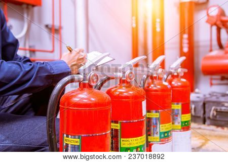 Engineer Checking Industrial Fire Control System,fire Alarm Controller, Fire Notifier, Anti Fire.sys