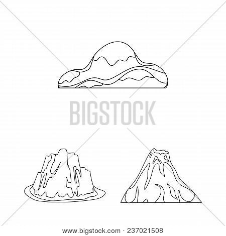 Different Mountains Outline Icons In Set Collection For Design.mountains And Landscape Vector Symbol
