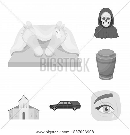Funeral Ceremony Monochrome Icons In Set Collection For Design. Funerals And Attributes Vector Symbo