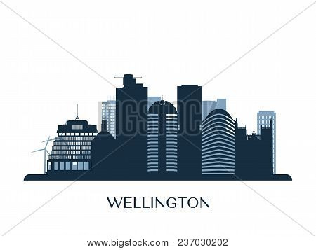 Wellington Skyline, Monochrome Silhouette. Design Vector Illustration.