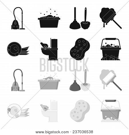 Cleaning And Maid Black, Monochrome Icons In Set Collection For Design. Equipment For Cleaning Vecto