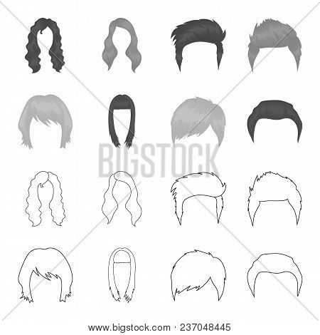 Mustache And Beard, Hairstyles Outline, Monochrome Icons In Set Collection For Design. Stylish Hairc