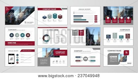 Red Abstract Presentation Slide Templates. Infographic Elements Template  Set For Web, Print, Annual