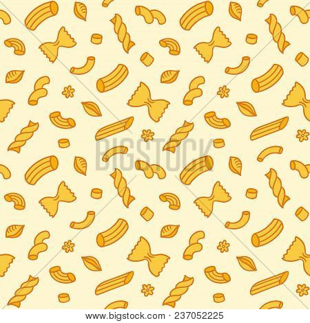 Italian Pasta Seamless Pattern. Hand Drawn Doodle, Different Types Of Macaroni. Vector Illustration.