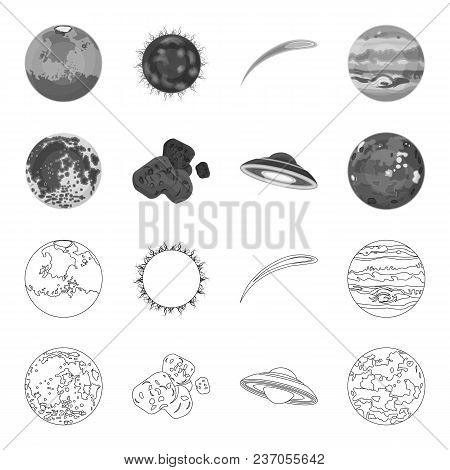 Moon, Venus Of The Planet Of The Solar System. Nil, A Meteorite. Planets Set Collection Icons In Out