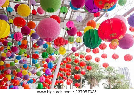 Colorful Folding Paper Lantern On The Ceiling,ceiling Light Chinese New Year