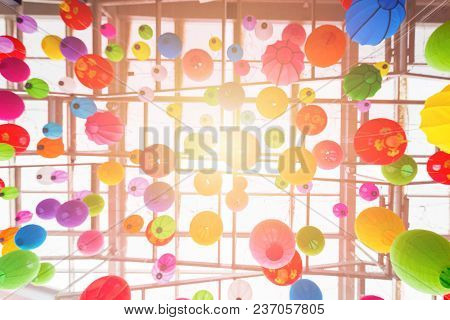 Colorful Folding Paper Lantern On The Ceiling With Fair,ceiling Light Chinese New Year
