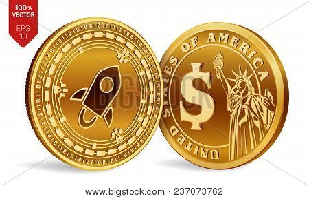 Stellar. Dollar Coin. 3d Isometric Physical Coins. Digital Currency. Cryptocurrency. Golden Coins Wi