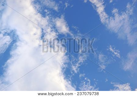 Beautiful Nature Blue Sky With Clouds, Sky Clouds Background, Cloudscape Concept. Space For Text In 