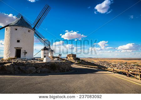 Famous Windmills In Consuegra At Sunset, Province Of Toledo, Castile-la Mancha, Spain
