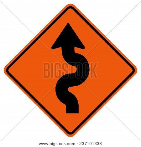 Winding Traffic Road Sign, Vector Illustration, Isolate On White Background