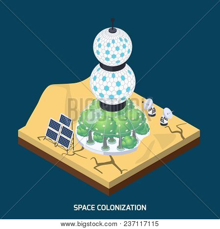 Space Colonization Terraforming Isometric Composition With Piece Of Planet Landform And Cultivation 