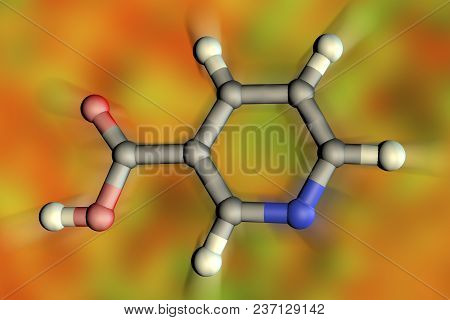 Nicotinic Acid, Niacin Molecule, 3d Illustration. A Water-soluble Vitamin Of The B Complex, It Has A