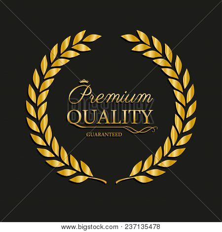 Vector Golden Laurel Wreath. Premium Quality Label. Sale Promotion Icon