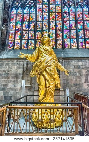 Milan - September 11: Replica Of The Golden Madonna Statue Inside The Cathedral Of Milan, Italy, Sep