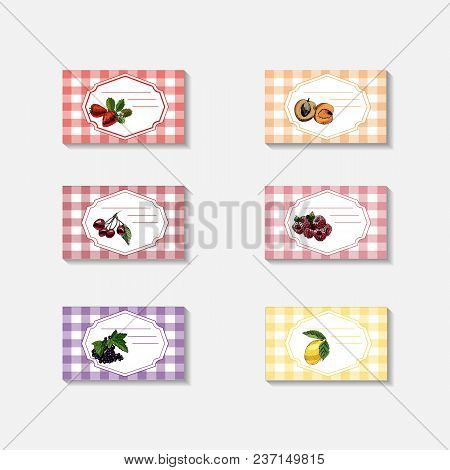 Vintage Stickers With Hand Drawn Sketch With Berries On Sepia Vintage Background. Vector Illustratio