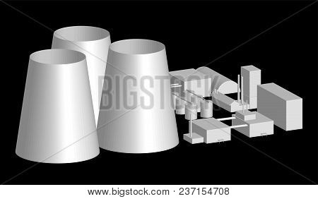 3d Model, Factory Layout, Power Station In An Projection 3d Illustration Of Industrial Building Or F