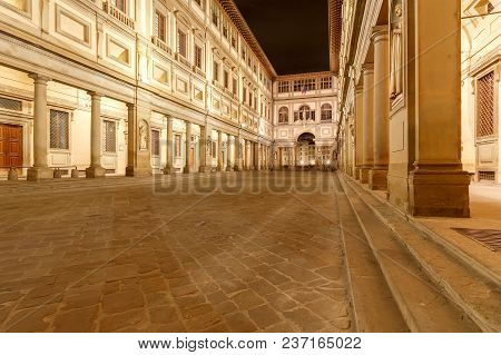 Gallery Ufizzi In The Night Illumination. Florence. Italy