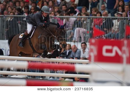 VALENCIA, Španělsko - 9. května: Neznámý jezdec zúčastnil globálního Champions Tour Valencia 20