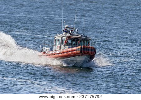 Fairhaven, Massachusetts, Usa - April 21, 2018: Defender Patrol Boat Used By Fairhaven Fire Departme