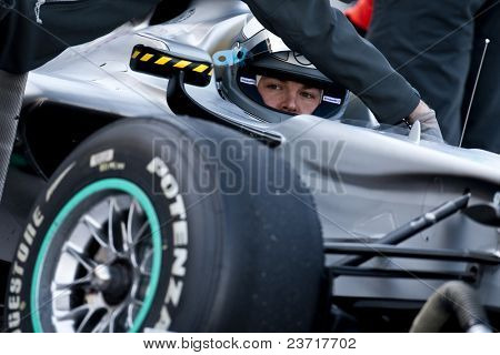 발렌시아, 스페인-2 월 1 일: F1 테스트-체스 테, 발렌시아, 스페인에서 2010 년 2 월 1 일에 니코 로즈버그