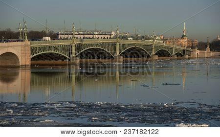 The Troitsky Bridge Across The Neva
