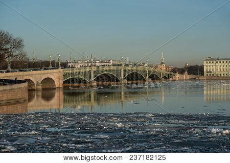 The Troitsky Bridge Across The Neva