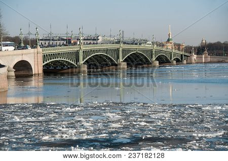 The Troitsky Bridge Across The Neva