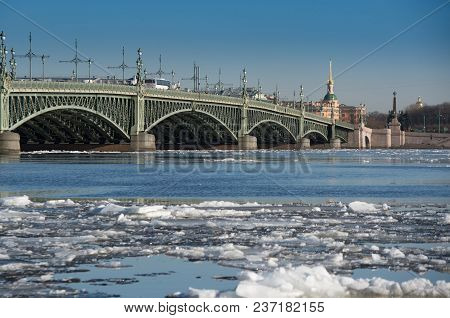 The Troitsky Bridge Across The Neva