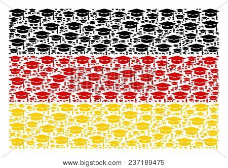 Germany Flag Collage Made Of Graduation Cap Elements. Vector Graduation Cap Icons Are Combined Into 