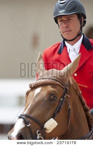 VALENCIA, SPAIN - MAY 7: Rider Cayetano M. de Irujo, Horse Magnum du Verron, Spain in the Global Champions Tour Valencia 2010 equestrian - the City of Arts and Sciences of Valencia, May 7, 2010