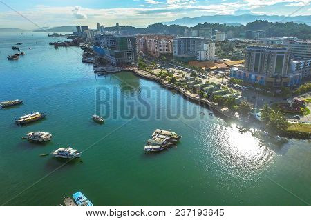 Aerial View Of Kota Kinabalu City With Street,buildings & Sea In Kota Kinabalu,sabah.kota Kinabalu C
