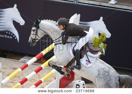 VALENCIA, Spanien - maj 8: Rider Laura Kraut, hest Tortola, USA i Global Champions Tour Valencia